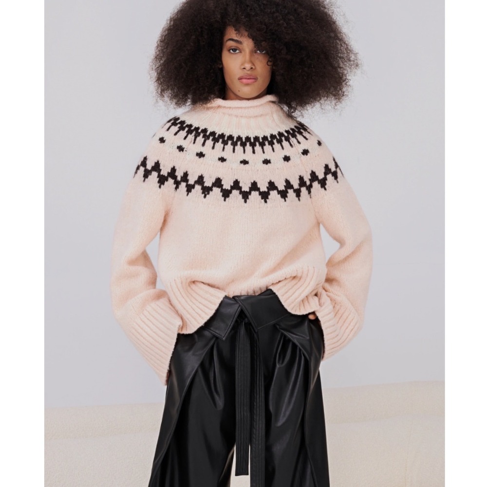 A.L.C. Amalia Fair Isle Alpaca Merino Wool Sweater Pink Black Small